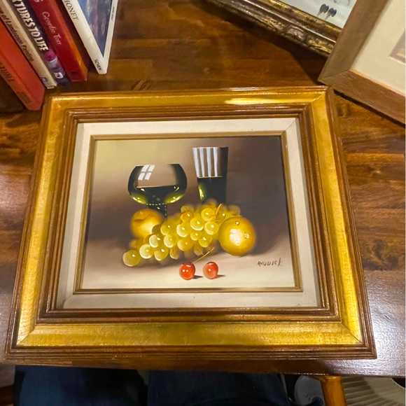 Beautiful Framed Oil Painting Wine & Fruit Still Life Signed Riddick 15x13 - Picture 9 of 13